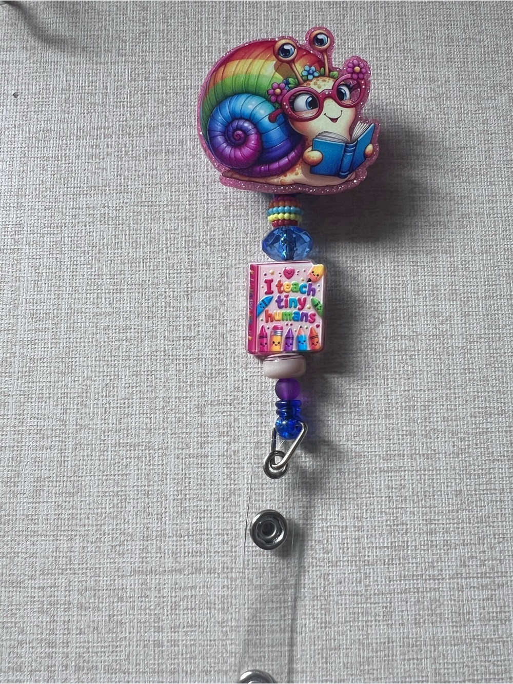 Teachers Rainbow Snail Badge Reel - Pink & Multicolor